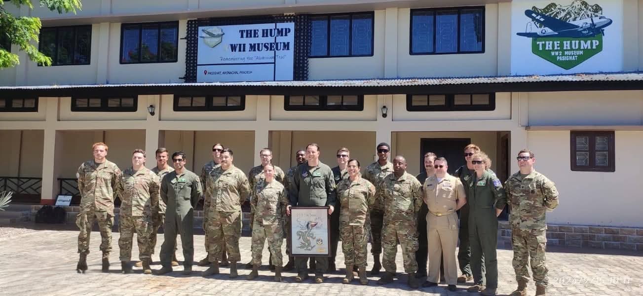 John Tayeng hosting a visiting team of United States Marines at The Hump WWII Museum in Pasighat, Arunachal Pradesh